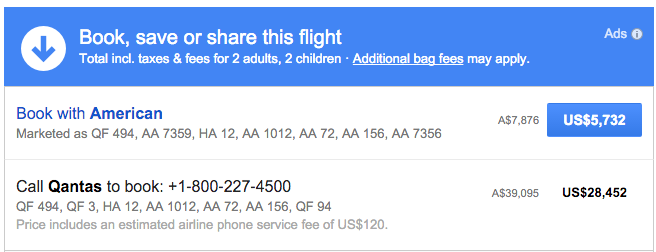 simoncuce's tweet photo. @Qantas You guys might want to talk with the google flight guys. You seem a little uncompetitive. https://t.co/fsIOmL9lZ7