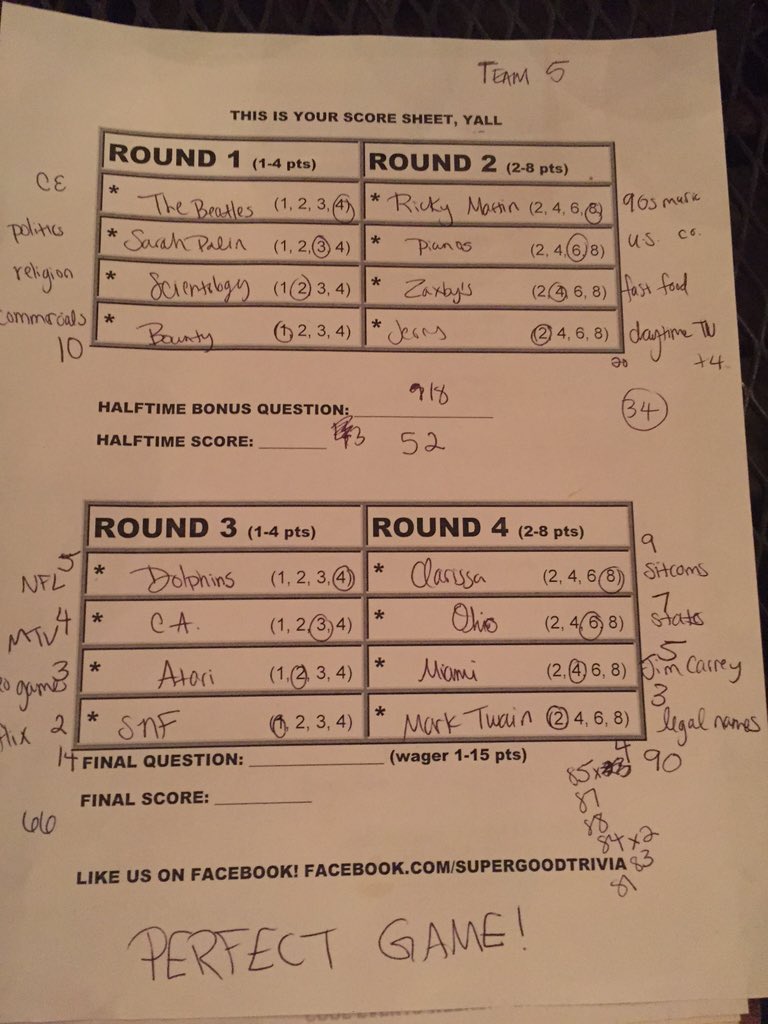 itsannacorinne's tweet photo. PERFECT TRIVIA GAME #winning #triviablessed #didntevencheat https://t.co/f0kJJ6ygW0