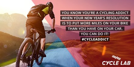 cyclelab_ZA's tweet photo. You know you're a cycling addict when your resolution is to put more miles on your bike than your car #CycleAddict https://t.co/gRynTUvyRf