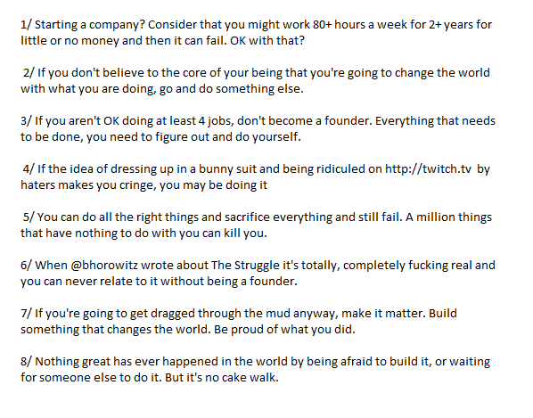TIFFProphet's tweet photo. The barrier to entry is lower than it has ever been to become a founder. But it's as much work as it has ever been: https://t.co/Ite1HljkSu