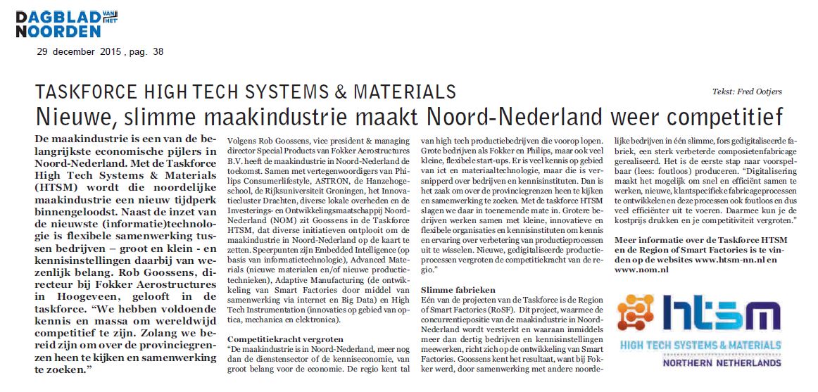 "Slimme maakindustrie maakt Noord-Nederland weer competatief" alsdus <a href="/RobGoossensrg/">Rob Goossens</a> van Fokker en Taskforce HTSM