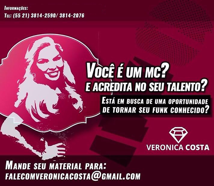VeronicaCosta1's tweet photo. ❤ Você é um MC talentoso (a)? E está em busca de uma oportunidade?! 

#maeloira #veronicacosta #funkdobem #funk #mc https://t.co/R6w841pEXG