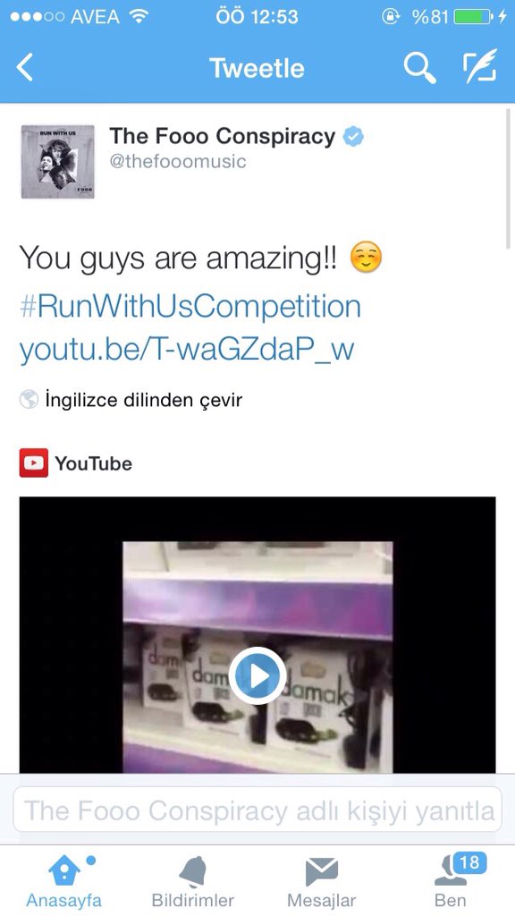 tfcteamturkey's tweet photo. @thefooomusic #RunWithUsCompetition https://t.co/FPKgyW6Igd