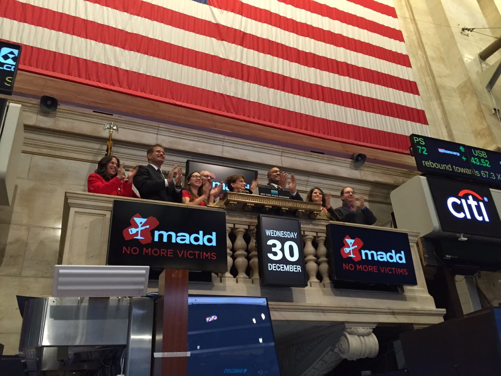 MADDNational's tweet photo. MADD National President Colleen Sheehey-Church ringing the Opening Bell @NYSE #MADDatNYSE https://t.co/K1QhsgVTjS
