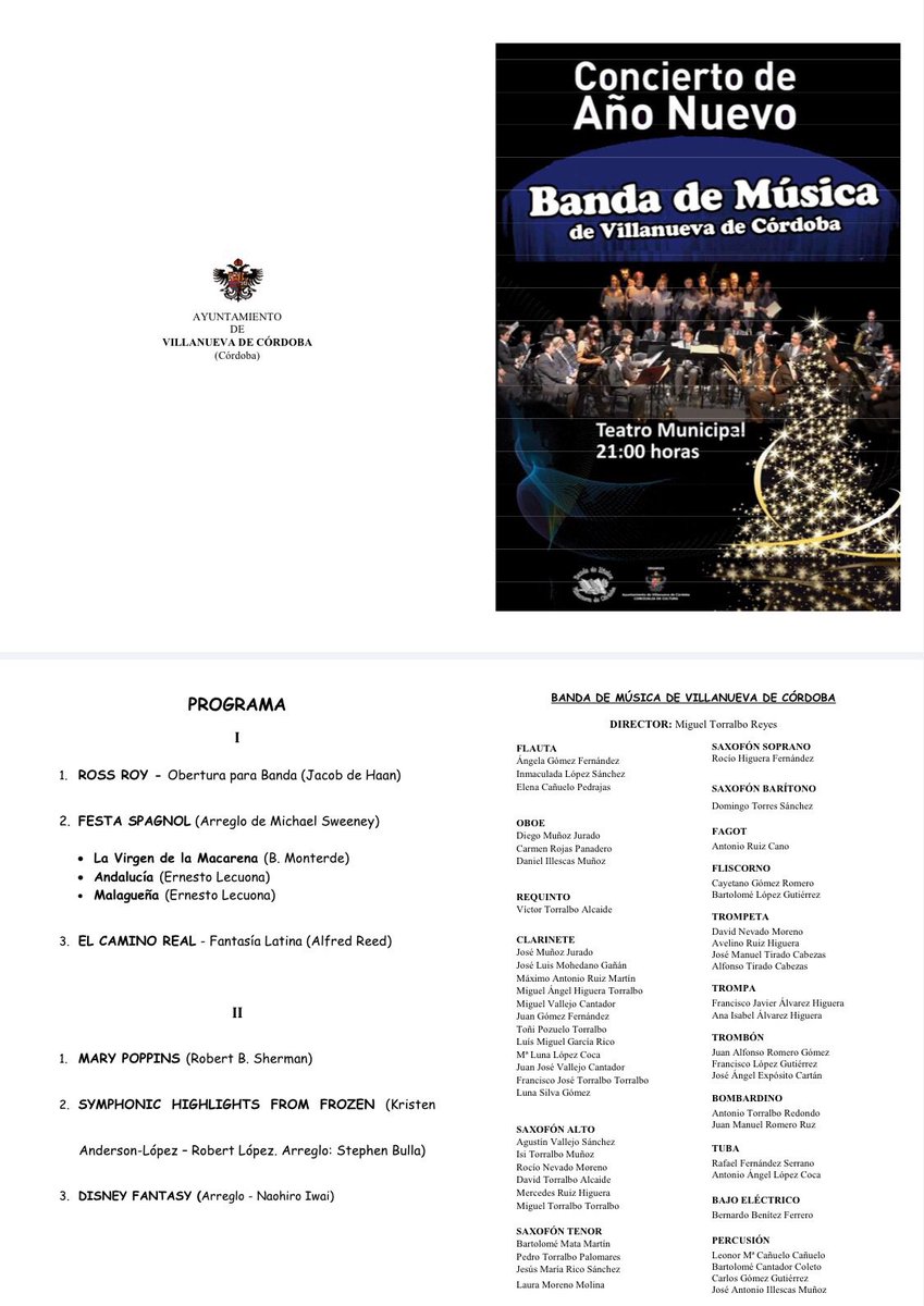 Estáis todos invitados al Concierto de Año Nuevo el día 1 a las 21:00h en el teatro municipal de Vva de Córdoba