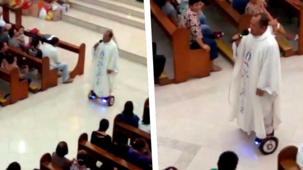 TheSun's tweet photo. Catholic priest suspended after riding a hoverboard during mass https://t.co/kf2wddCJ1C https://t.co/JBI78AhFnF