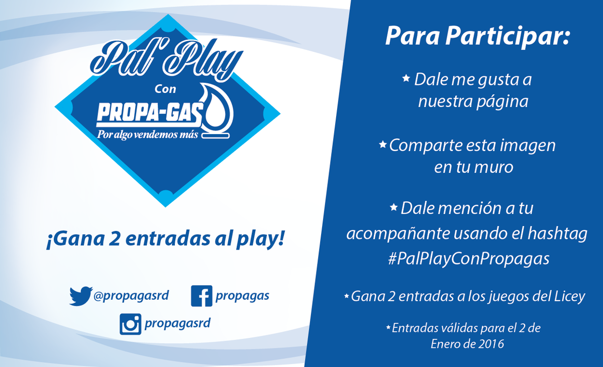 PropaGasRD's tweet photo. #PalPlayConPropagas te regalamos 2 entradas al play para este sábado 2 de enero. Sigue los pasos y participa. https://t.co/YuBGyjFuPQ