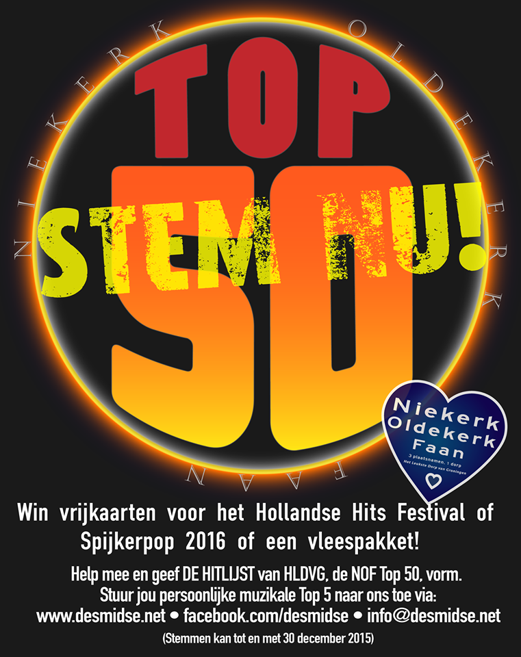 De klok tikt door,nog maar een paar uur om te stemmen! Wat is jou favoriete plaat? #NOFTOP50 desmidse.net