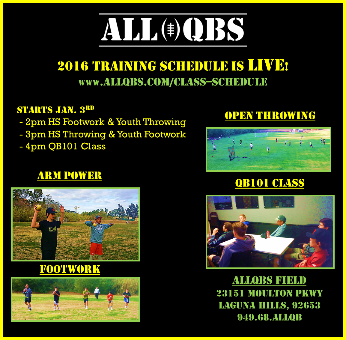 allqbs's tweet photo. 2016 Training Schedule is LIVE! Visit https://t.co/7UfrjkLfzm to see for #QB101Class #Footwork #ArmPower #OpenThrow https://t.co/pS8UdyQFsE