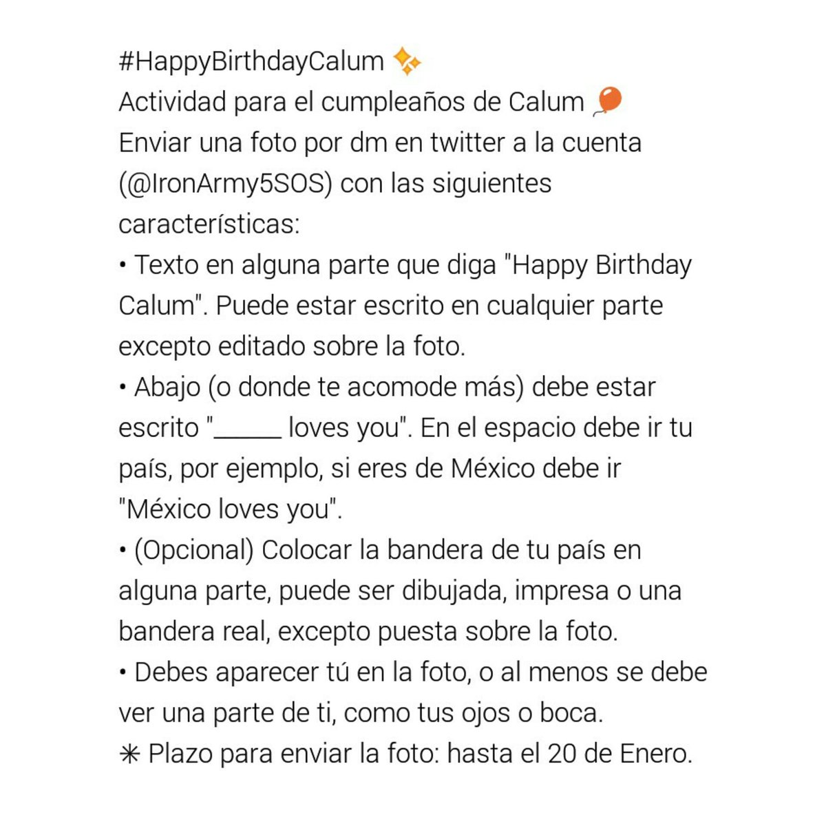 IronArmy5SOS's tweet photo. Actividad para el cumpleaños de Calum ✨🎈 https://t.co/DlQvx92rnl