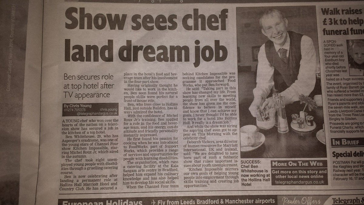 Ben_Kitchen01's tweet photo. In yesterday's local paper 'Telegraph and Argus' talking about my success and future at the Marriot Hotel. .. https://t.co/Qjb8Cbm4LC