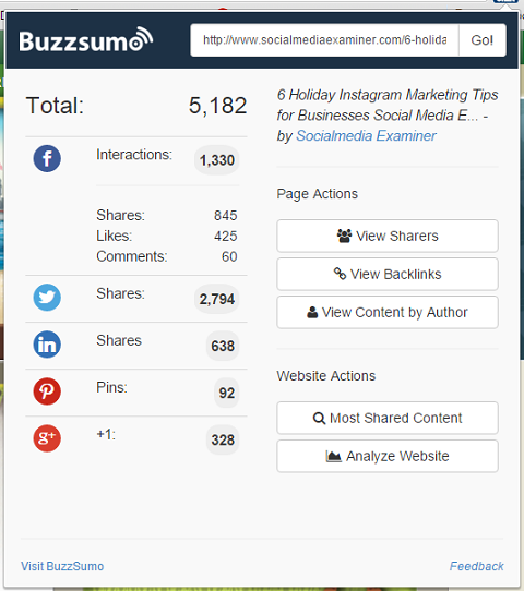 SMExaminer's tweet photo. TOOL TIP: The BuzzSumo Chrome extension shows share counts for #Twitter. https://t.co/B0qIAewIfk #smediscovery https://t.co/kzCxmXvGGO