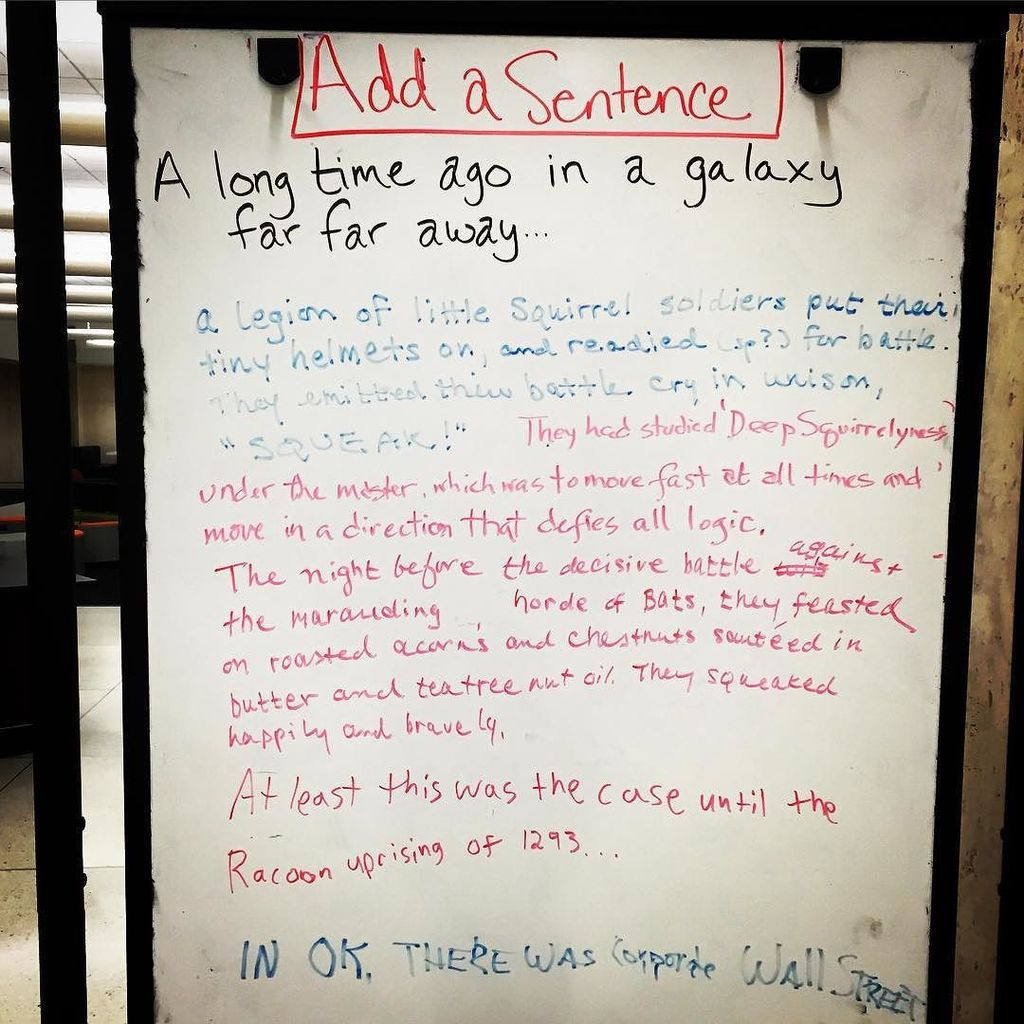 umnlib's tweet photo. "A long time ago in a galaxy far, far away..." #addasentence #collaborativestory #squirrel… https://t.co/skNPu1k6jN https://t.co/lR90D0Lff7