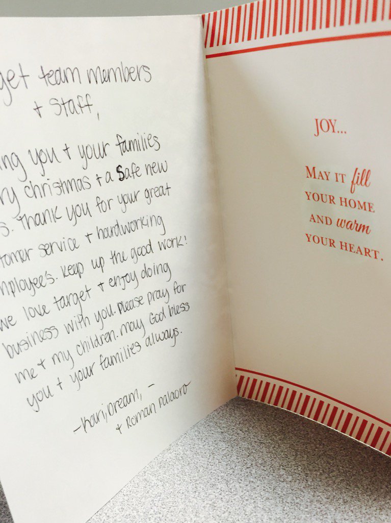 dmasin88's tweet photo. Getting a Christmas card from a Guest thanking our store for our service and hard work #Amazing @BHaeusser @KayyG__ https://t.co/DbO3jvoGHT