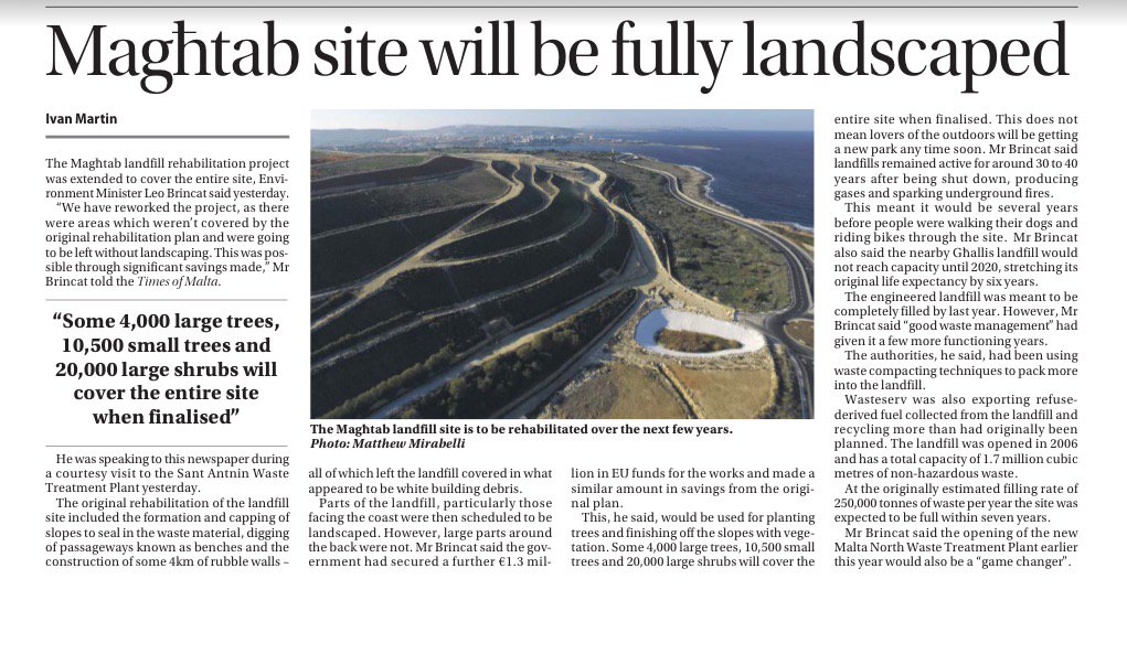 LeoBrincat's tweet photo. #Maghtab site will be fully landscaped - Thks to WSM Board and new Mgmt team original rehabilitation plan revisited https://t.co/gbAfOm7r8I