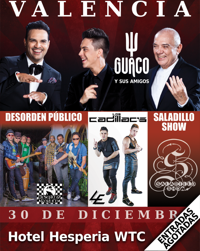 OficialGuaco's tweet photo. Ψ ESTA NOCHE en #Valencia → El concierto del año ← GUACO + Desorden Público + Los Cadillac's + Saladillo Show https://t.co/JwU98AhKDQ
