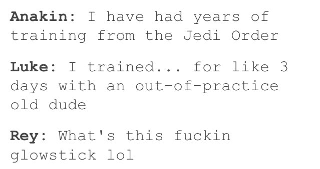 starwarsposting's tweet photo. each generation of jedi is progressively less prepared for their first duel https://t.co/Yu5PvhjNdV