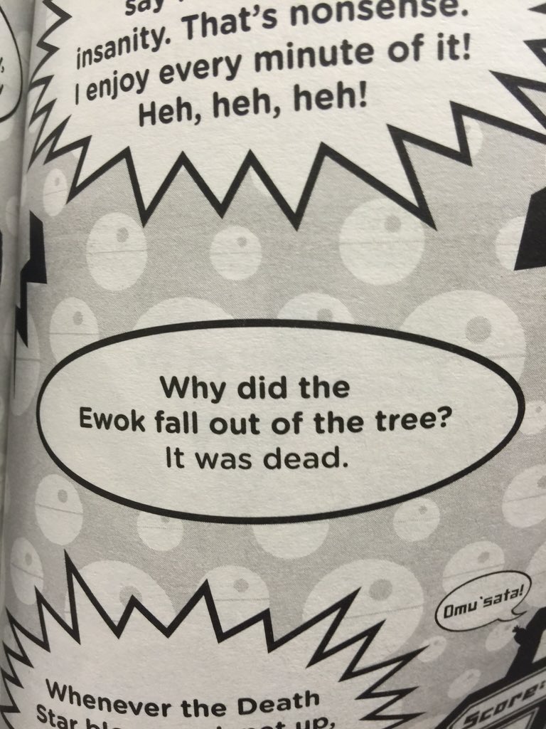 ItsGillen's tweet photo. Found this Star Wars joke book in a toy shop. Opens it on a random page and...
Oh...
#itwasdead #starwars https://t.co/KlFgzzwqvi