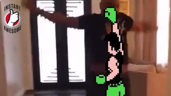 espn's tweet image. Little Mac finally got his revenge on Mike Tyson.

It only took 1 punch … and a hoverboard: es.pn/1RRUewK