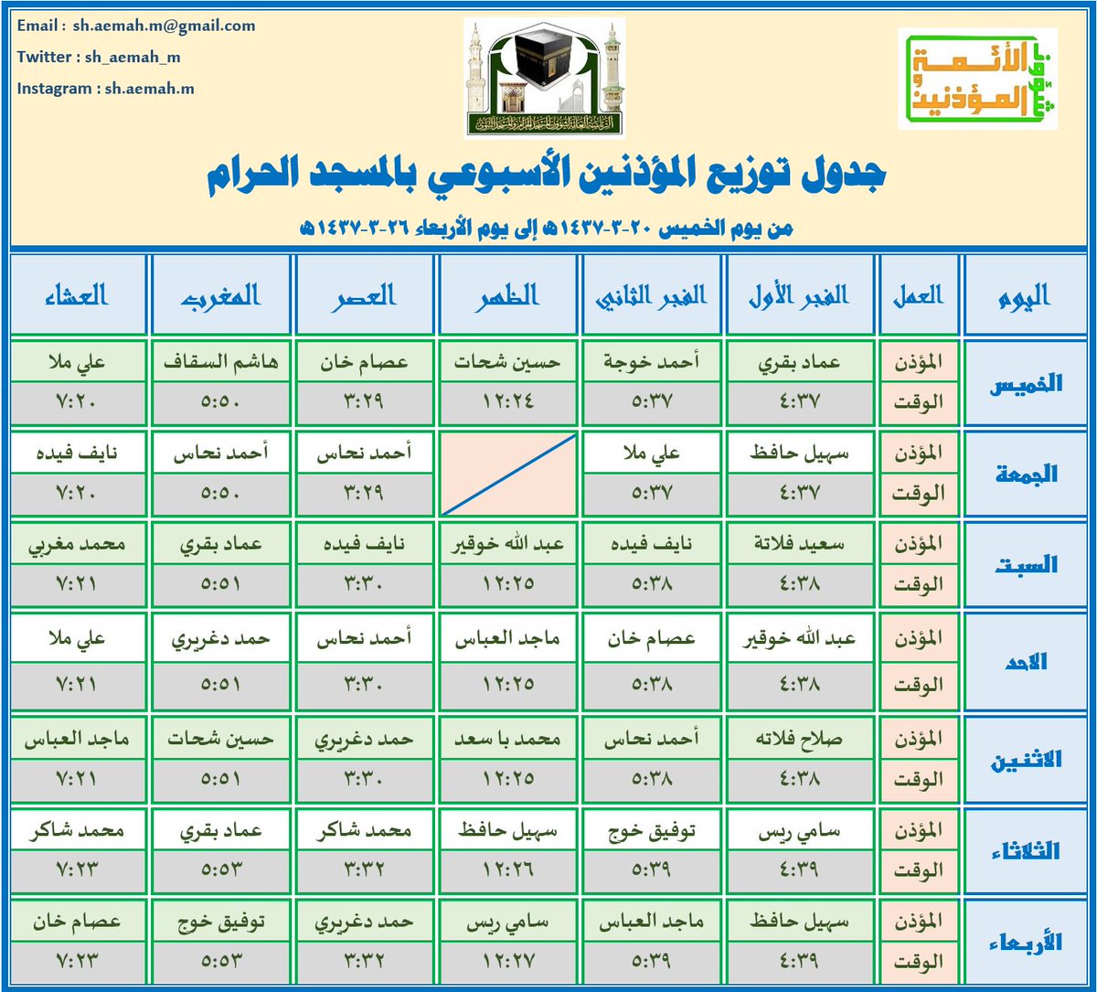 جدول أئمة الحرم المكي ١٤٤٢