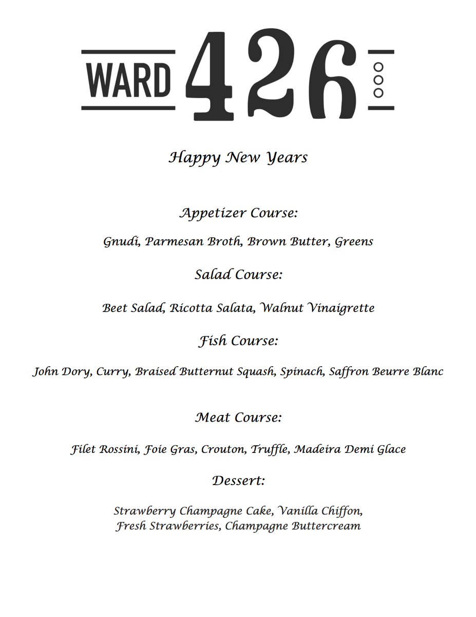 Ward426's tweet photo. Join us for a special 5-course New Year's Eve dinner. To reserve your table call us at 502-365-2505. #NYE #Ward426 https://t.co/IgwaUZfYnP