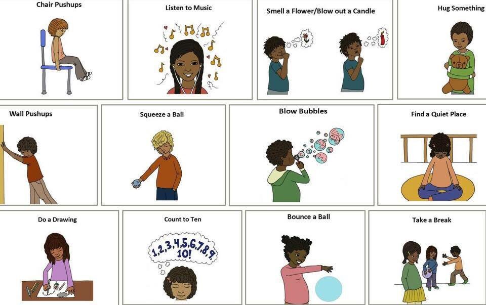 Visual prompts to help kids learn how to calm themselves.