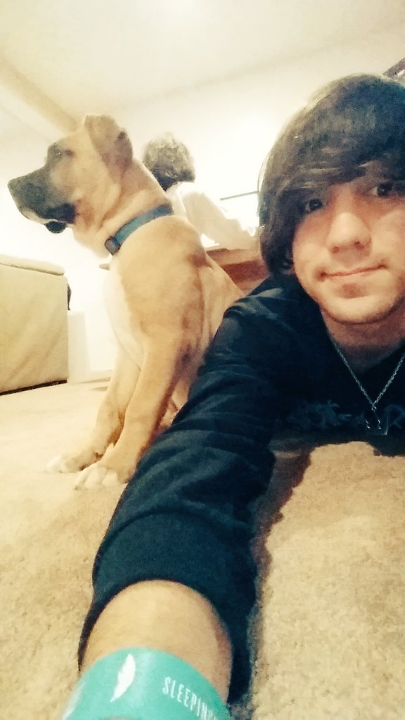 SavingApollo's tweet photo. Chillin' with little Max while Bobi gets ready for drums! #newep #comingsoon #ApolloMaximus #newpuppy #savingapollo https://t.co/botCFLL61v