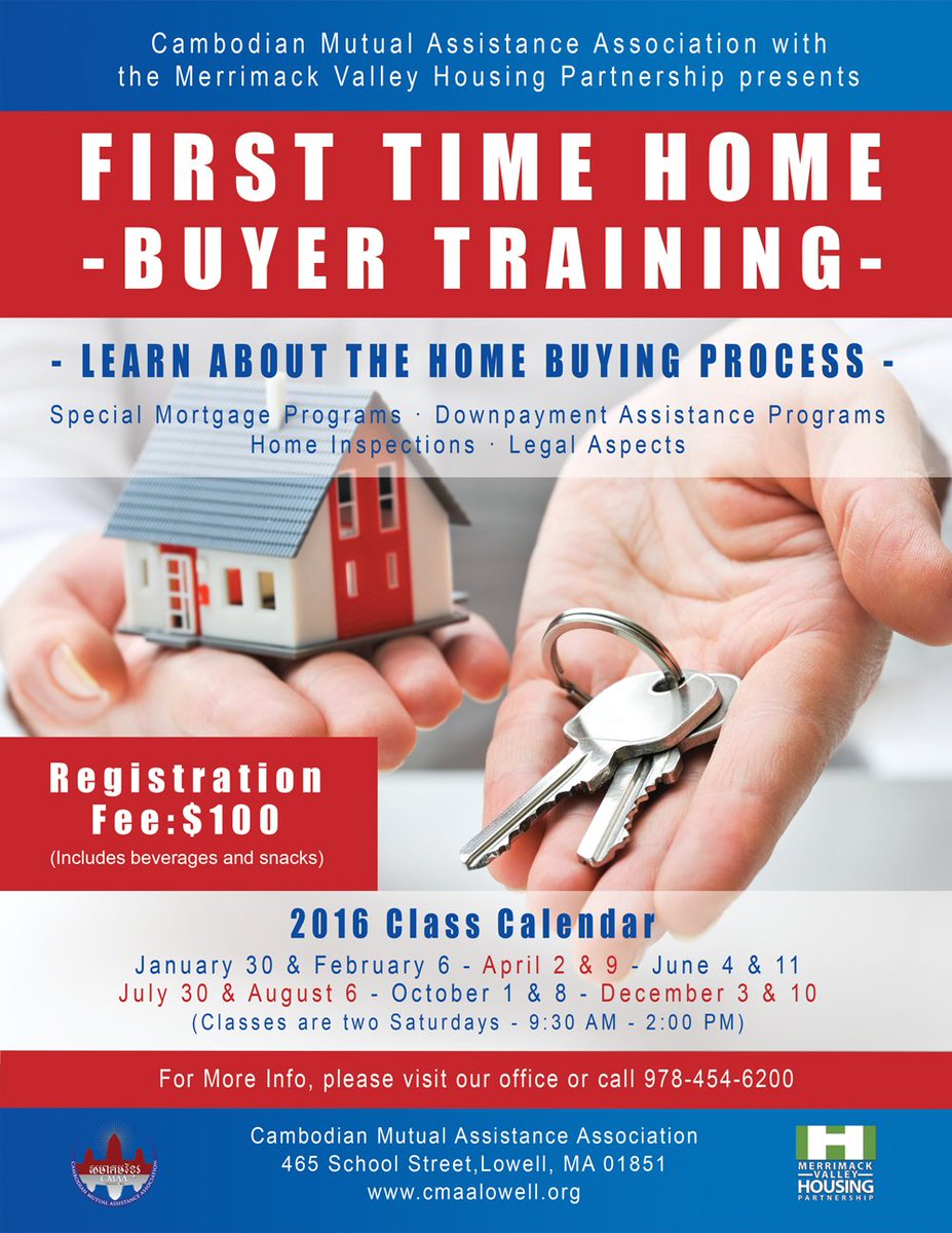 CMAALowell's tweet photo. First Time Home Buyer Training in Khmer and English 2016 schedule. Sign up today! #cmaalowell #mvhp #homebuyers https://t.co/iCoZ2T5MMJ