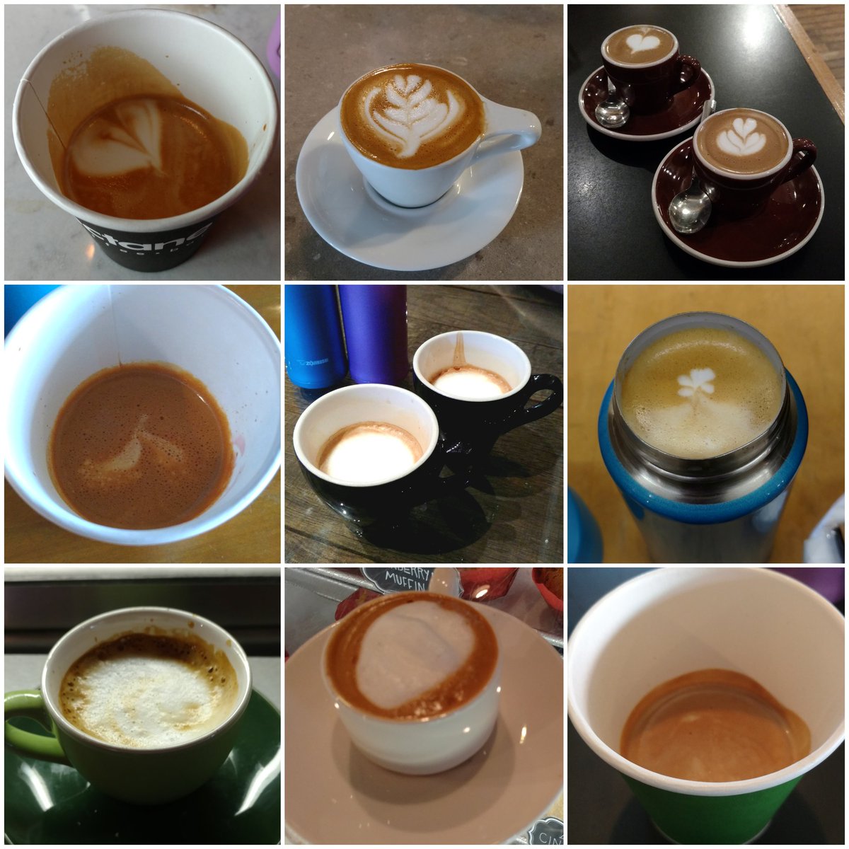 Visited 12 #coffee spots in 9 states on our 10 day SE/Gulf Coast #espresso tour | Here's a few of the lovely cups!