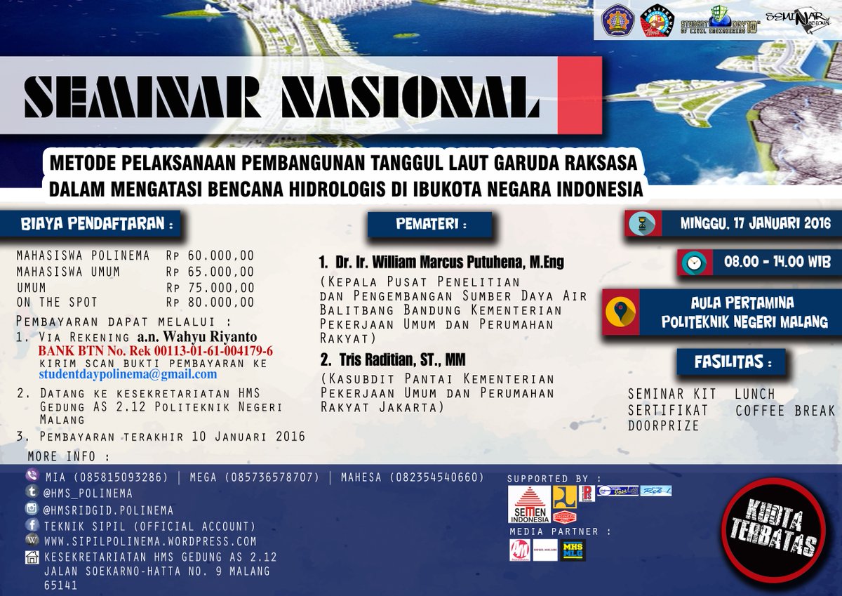 HMS_Polinema's tweet photo. STUDENT DAY OF CIVIL ENGINEERING 10th
"Seminar Nasional" 
KUOTA TERBATAS!!! - @mahasiswamlg https://t.co/l7zYWn2E1C
