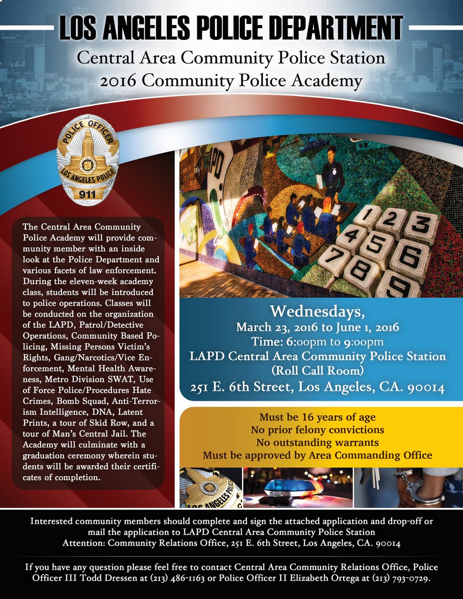 SgtFlanaganLAPD's tweet photo. We are taking applications for our next Citizen Academy. Well worth it.. Call Officer Ortega @ (213) 486-1163 https://t.co/198Vi99xLf