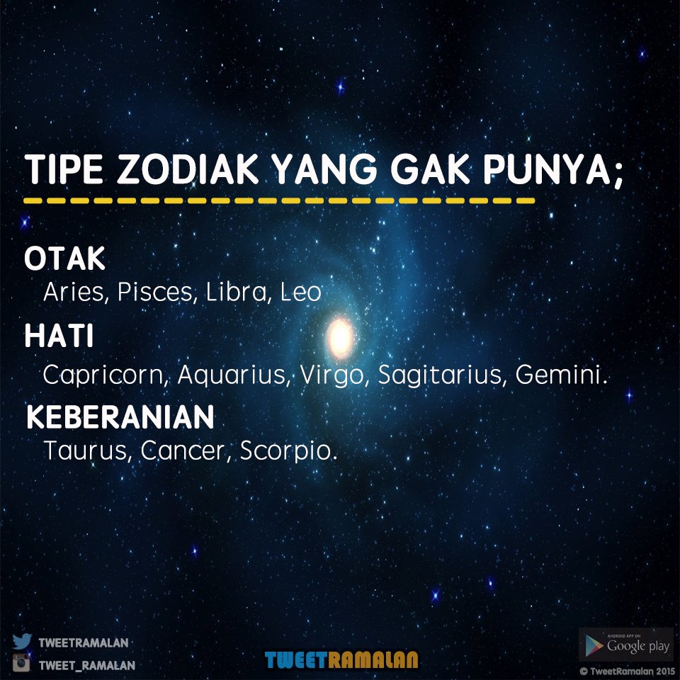 Footballe's tweet photo. Kamu tipe zodiak yang gak punya apa? #tweetramalan https://t.co/ErK1ft8lWP