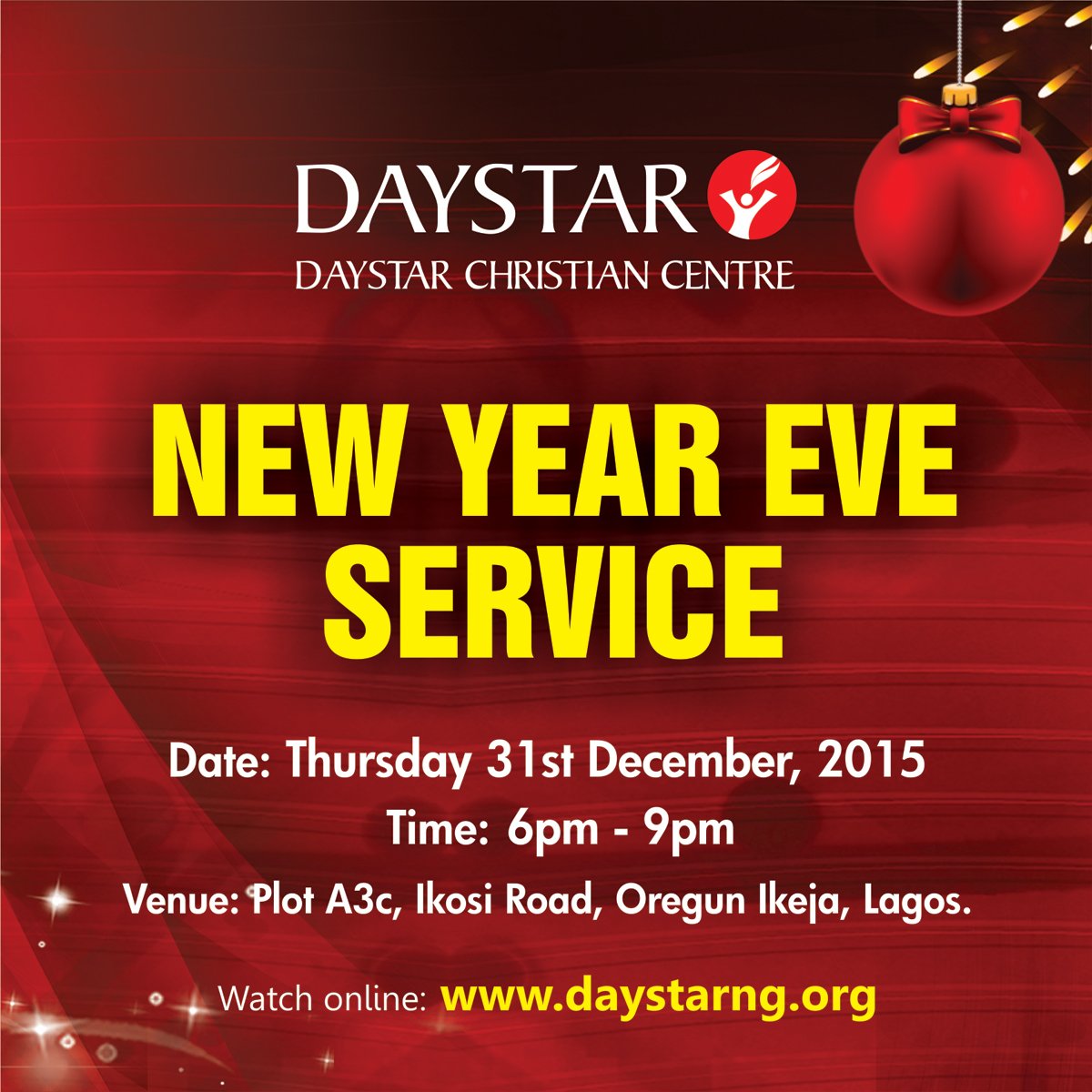 DaystarNG's tweet photo. Time: 6-9pm ~ Venue: Plot A3C Ikosi Road Oregun, Ikeja Lagos, NG. You may also watch online https://t.co/qzC3qsUQpI https://t.co/8FiheUlw3q
