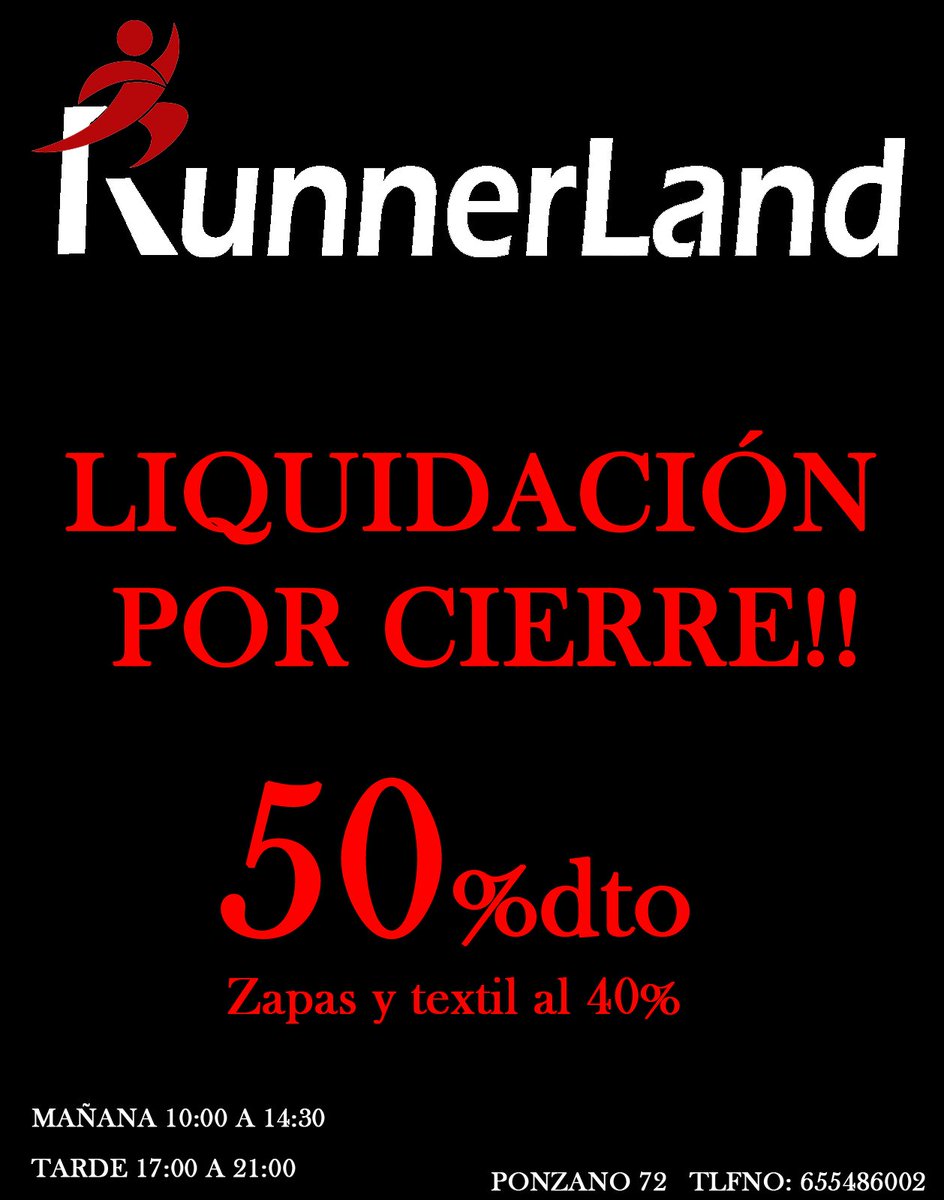 RunnerLand1's tweet photo. Cuarto día de liquidación, con un par más cerramos definitivamente ;)
Ven, aun quedan tallas y variedad!!
Ponzano 72 https://t.co/q0n0IF4327