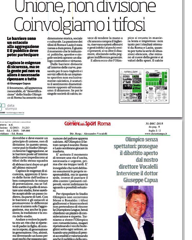 laziopress's tweet photo. Il Prof. @pinocapua, dalle pagine del @corsport parla a favore dei tifosi biancocelesti #sslazio #lazio #laziopress https://t.co/HhlDkOVzKV