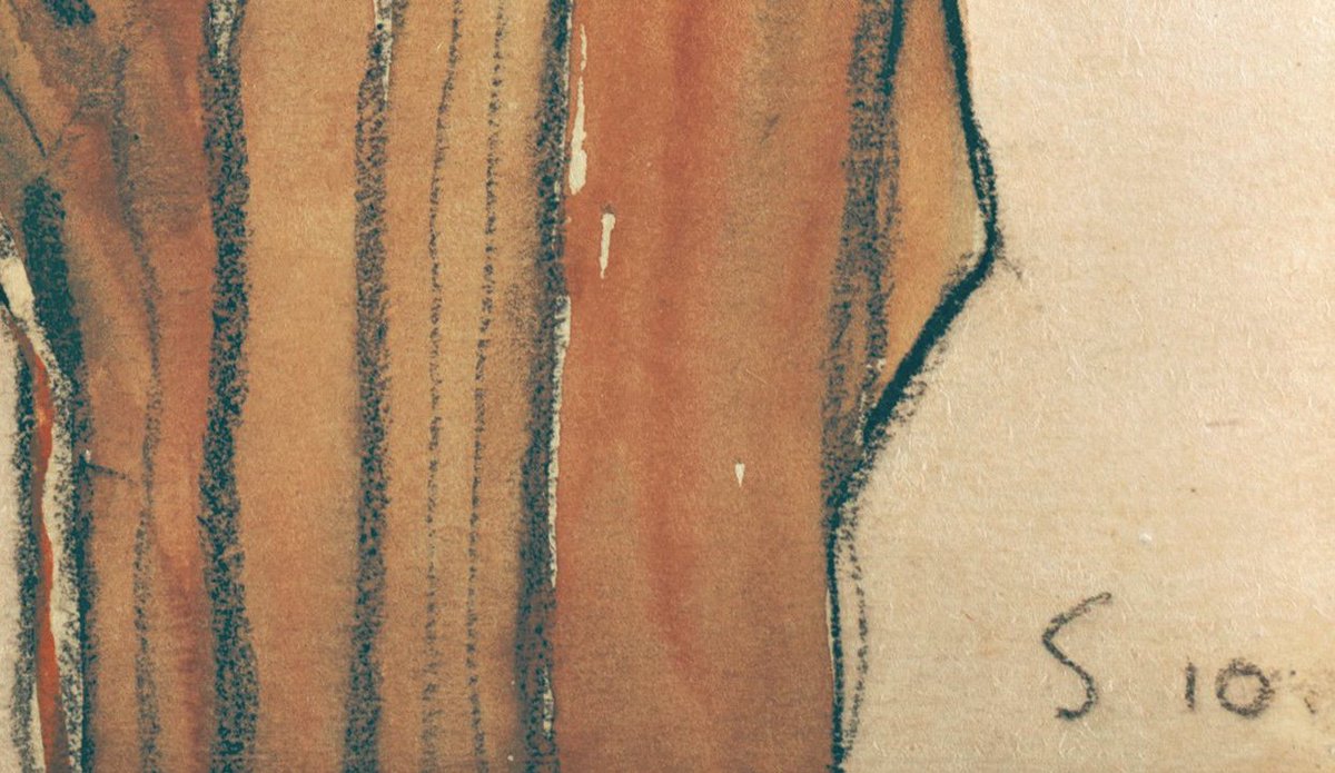 vcngogh's tweet photo. Self-Portrait with Striped Shirt, Egon Schiele (1910) https://t.co/G1wWLeMDIg