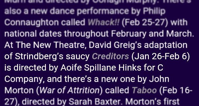 WeAreCCompany's tweet image. Thanks @ChrisMacCormack for mentioning "saucy" #Creditors as 1 of the shows to see in 2016! musingsinintermissions.blogspot.ie/2015/12/irish-…