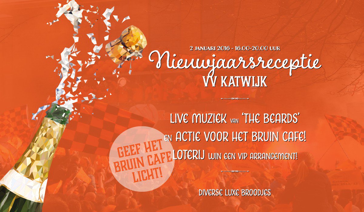 SVVVKatwijk's tweet photo. Zaterdag 2 januari 2016! Van 16.00uur tot 20.00uur #nieuwjaarsreceptie #vvKatwijk #DeKrom https://t.co/ymPXJYMOVl