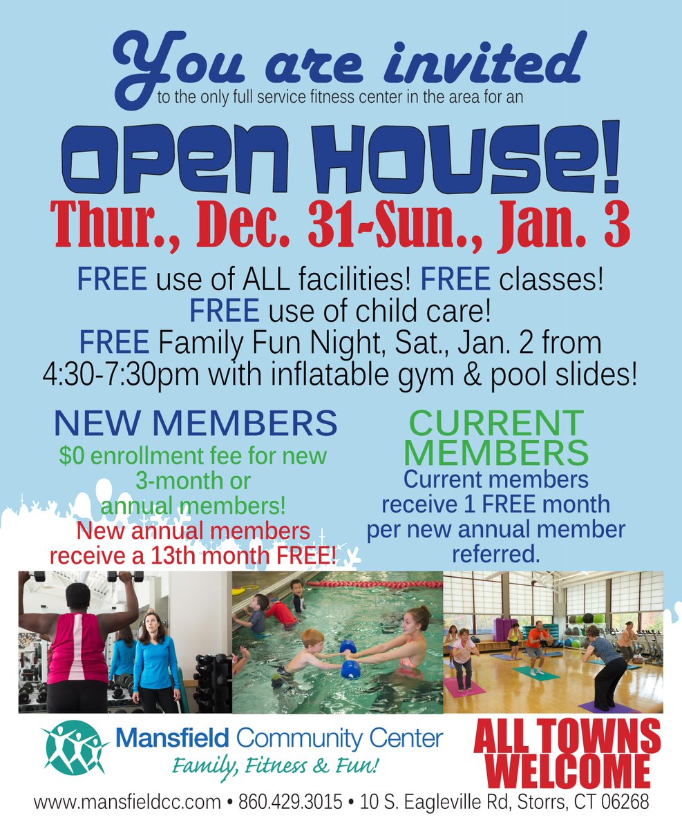 MansfieldCC's tweet photo. Come visit us FREE for the next 4 days! Enjoy free use of the facility, free child care, classes and more! https://t.co/OZ1lz4oNve