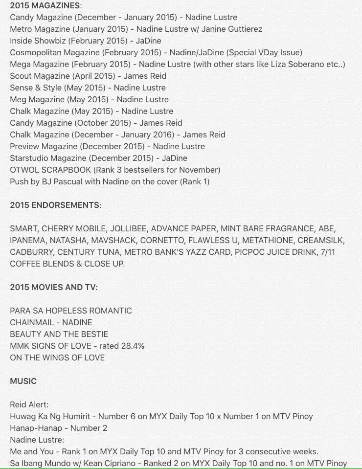 LoveForNadineL's tweet photo. So much blessing this 2015 just wow!  #JaDineGreatestOf2015 https://t.co/5saWvQWUiH