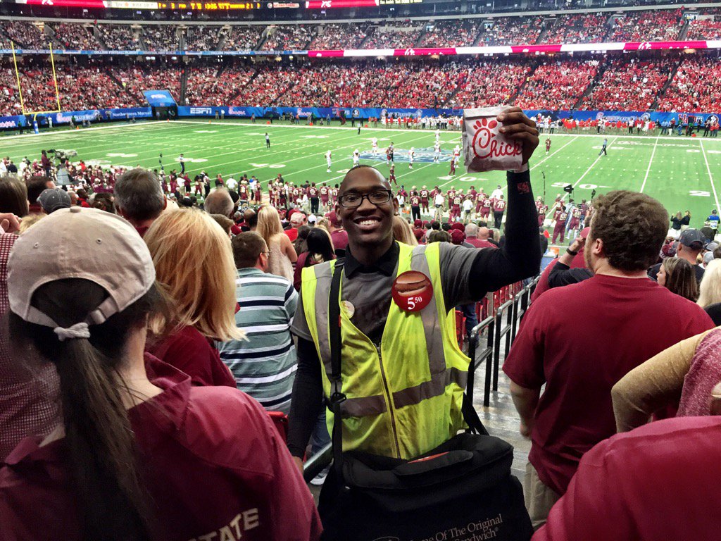 Chick fil-A selling sandwiches in stands at Peach Bowl, will sell more than 5,000 today