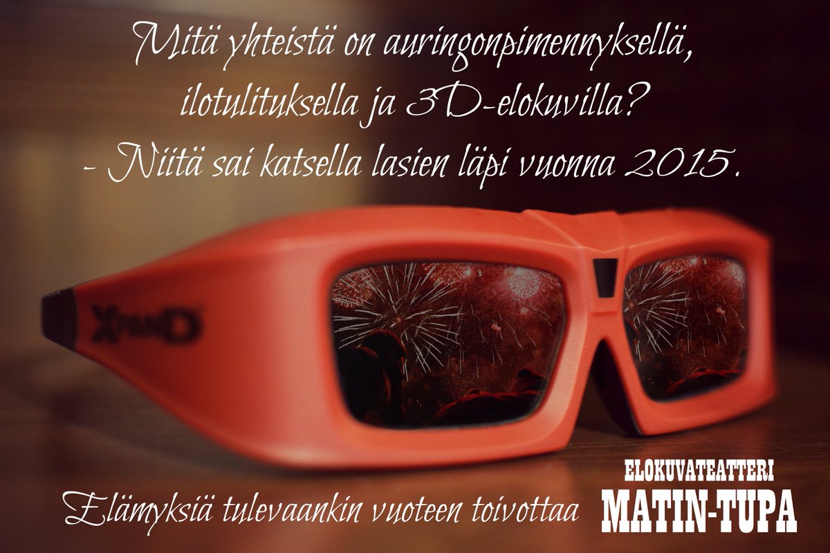 Matin_Tupa's tweet photo. Mitä yhteistä on auringonpimennyksellä, ilotulituksella ja 3D-elokuvalla? #elokuva #3D #elämys #uusivuosi https://t.co/1Qxi2pgrzl