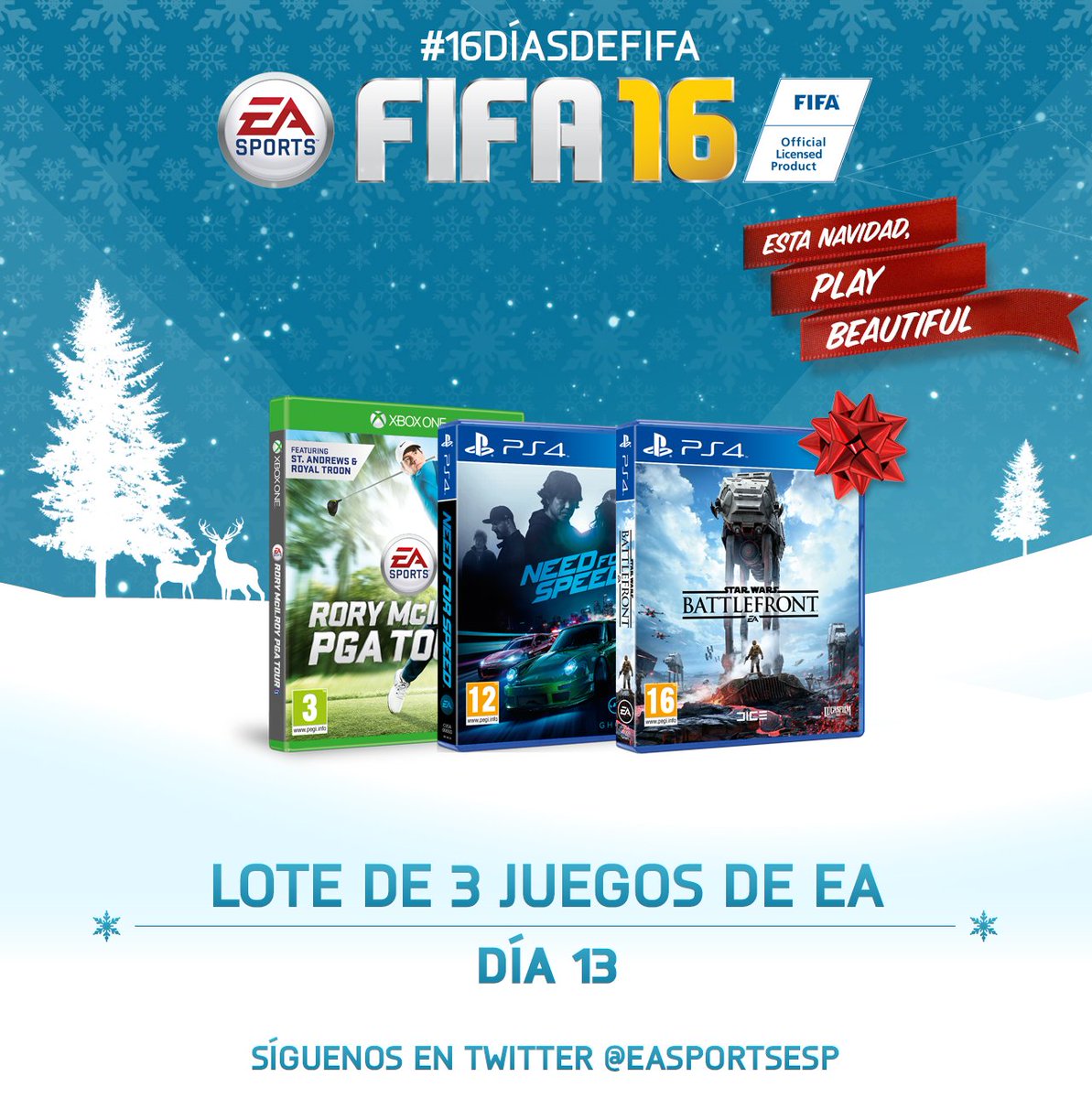 easportsfces's tweet image. Día 13: Lote de 3 juegos de EA. Plataforma a elegir.  RT + Follow. #16DíasdeFIFA