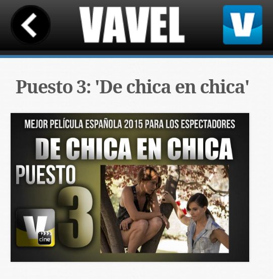 freijista's tweet photo. En Vavel #DeChicaenChica la 3ra peli española favorita de 2015 para los espectadores. Enhorabuena @celiafreijeiro 🙏❤ https://t.co/or4AauxXWY