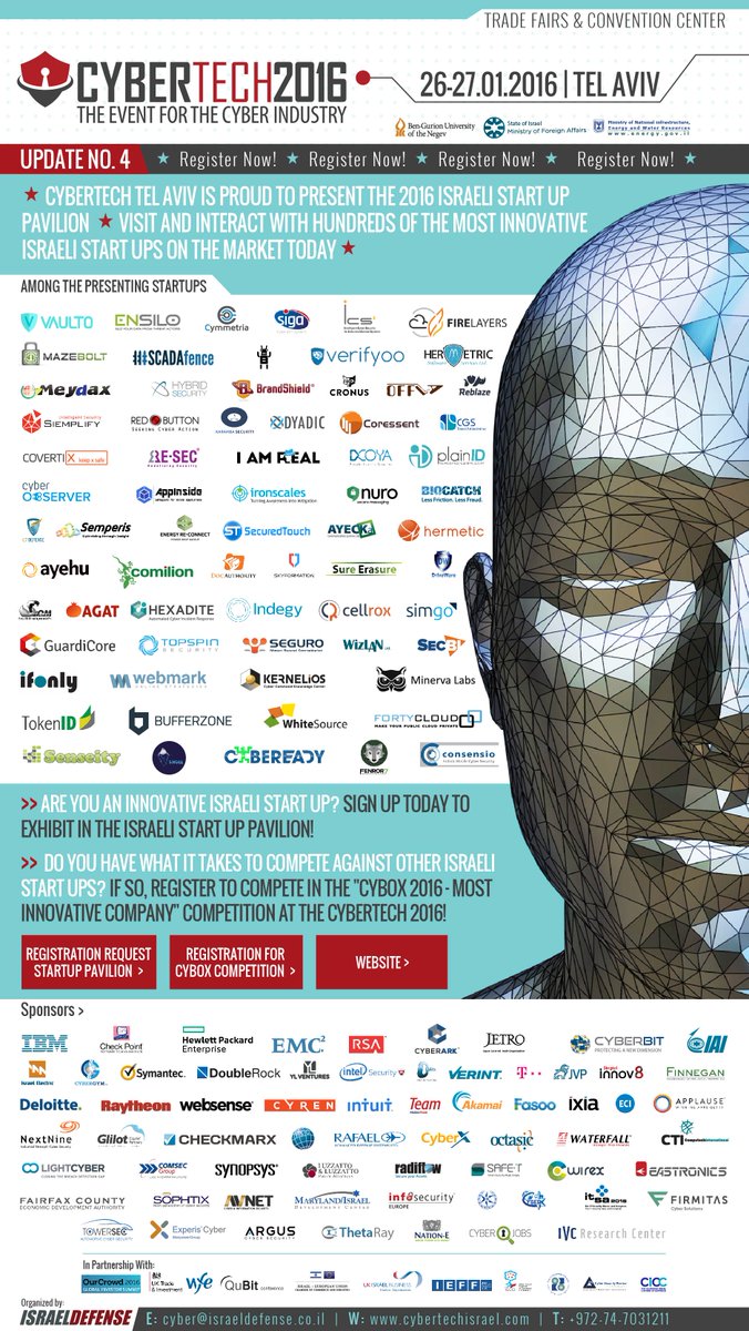 Cybertech_Globl's tweet image. #Update: Want to meet the most innovative Cyber Security @Israel startups? 
Join us at cybertechisrael.com