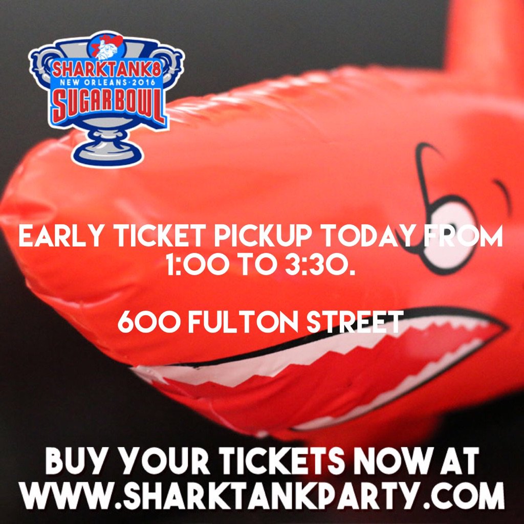 SharkTankParty3's tweet photo. Early ticket pickup today from 1-3pm at Fulton Alley. 600 Fulton Street. We will h.... https://t.co/kARJaloQgm https://t.co/Evgzrh6E8u