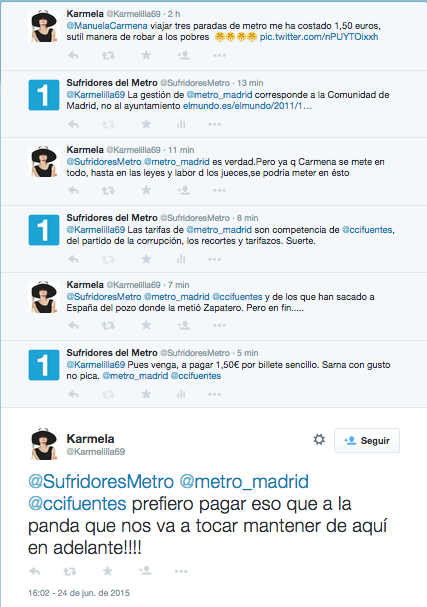 AntifasU's tweet photo. -Manuela Carmena nos roba.
+Esa tarifa la pone el PP.
-Ah, entonces está bien.
Acojonante. https://t.co/6dqDutvQHy