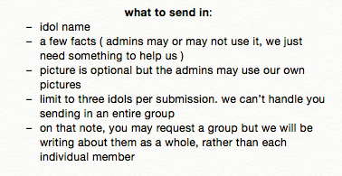 idolpositivity's tweet photo. this is gonna be constantly updated sorry guys! please read this before sending in submissions and requests! https://t.co/5ZbIRiyH3e