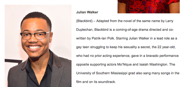 BLKBirdTheFilm's tweet photo. @blackfilm names @BLKBirdTheFilm star @thtguyjulian as one of its 15 Breakout Stars of 2015! https://t.co/A39gdeTPyF https://t.co/ssJG0QF5lg