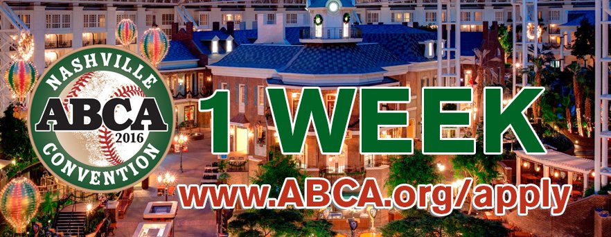 ABCA1945's tweet photo. #ABCA2016 is 1 week away! RT if you’re ready for 5,000+ coaches to take over Nashville! https://t.co/nAG5Ovj5qo https://t.co/SO3gaBn4Ml